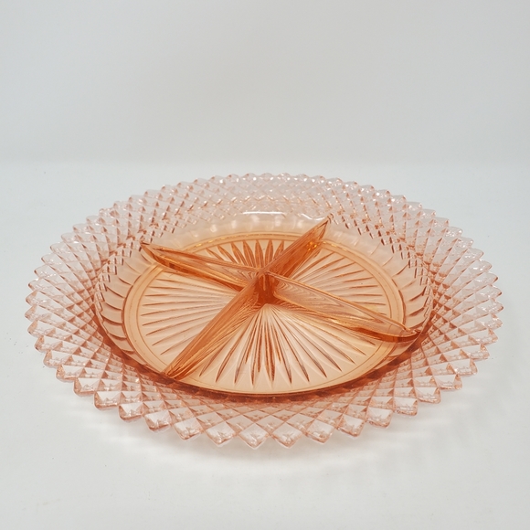 VTG Anchor Hocking Pink Depression Glass Miss America Divided Relish Dishes, 2 - Picture 3 of 3